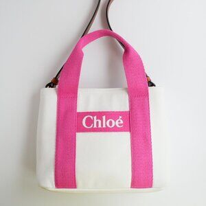 Authentic Preowned Chloe White/Pink Canvas Two Way Bag